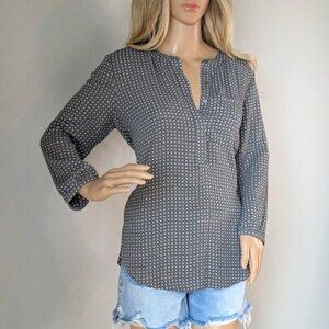 NYDJ Blouse Women's Small Green Geometric 3/4 Sleeve Lightweight Pintuck Top